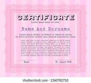 Pink Certificate of achievement. Customizable, Easy to edit and change colors. With complex linear background. Modern design. 