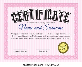 Pink Certificate of achievement. Customizable, Easy to edit and change colors. With background. Superior design. 