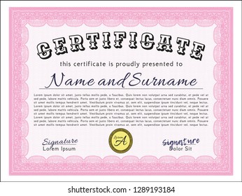Pink Certificate of achievement. Customizable, Easy to edit and change colors. Complex background. Nice design. 