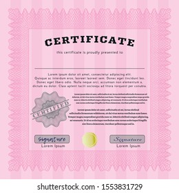 Pink Certificate of achievement. Customizable, Easy to edit and change colors. With complex linear background. Nice design. 