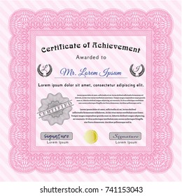 Pink Certificate of achievement. Customizable, Easy to edit and change colors. With complex linear background. Retro design. 