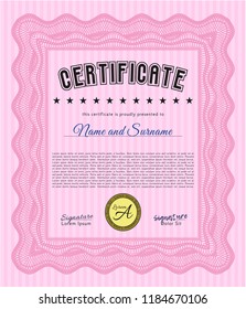 Pink Certificate of achievement. Detailed. With complex background. Elegant design. 