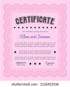  Pink Certificate of achievement. Detailed. Printer friendly. Cordial design. 