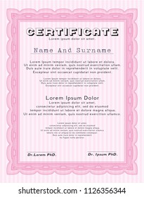 Pink Certificate of achievement. Easy to print. Excellent design. Vector illustration. 