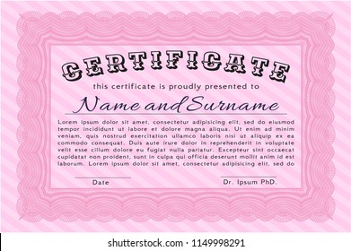 Pink Certificate of achievement. Elegant design. Easy to print. Customizable, Easy to edit and change colors. 