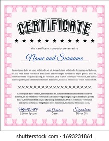 Pink Certificate of achievement.  Excellent design.  Printer friendly.   