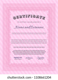  Pink Certificate of achievement. With guilloche pattern and background. Elegant design. Detailed. 