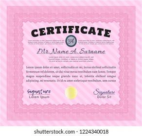 Pink Certificate of achievement. With guilloche pattern. Customizable, Easy to edit and change colors. Lovely design. 