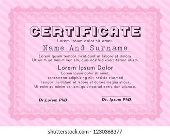 Pink Certificate of achievement. With guilloche pattern. Detailed. Superior design. 