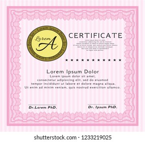 Pink Certificate of achievement. With guilloche pattern. Modern design. Customizable, Easy to edit and change colors. 