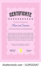 Pink Certificate of achievement. With linear background. Customizable, Easy to edit and change colors. Elegant design. 