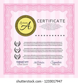 Pink Certificate of achievement. With linear background. Sophisticated design. Customizable, Easy to edit and change colors. 