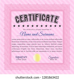 Pink Certificate of achievement. With linear background. Customizable, Easy to edit and change colors. Nice design. 