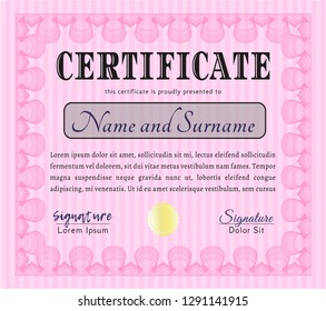 Pink Certificate of achievement. With linear background. Money style design. Customizable, Easy to edit and change colors. 