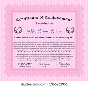 Pink Certificate of achievement. With linear background. Detailed. Lovely design. 