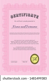 Pink Certificate of achievement. With linear background. Perfect design. Customizable, Easy to edit and change colors. 