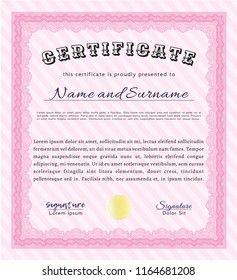 Pink Certificate of achievement. Money Pattern design. With linear background. Vector illustration. 