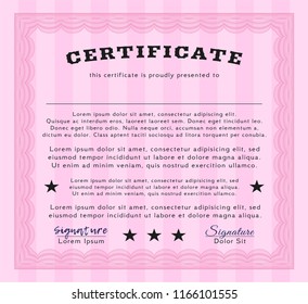 Pink Certificate of achievement. Money Pattern design. Customizable, Easy to edit and change colors. With linear background. 