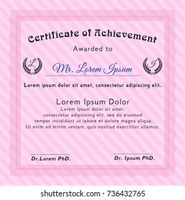 Pink Certificate of achievement. Money style design. With linear background. Customizable, Easy to edit and change colors. 
