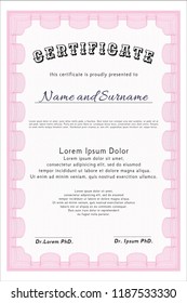 Pink Certificate of achievement. Nice design. With quality background. Vector illustration. 