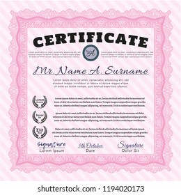 Pink Certificate of achievement. Printer friendly. Customizable, Easy to edit and change colors. Nice design. 