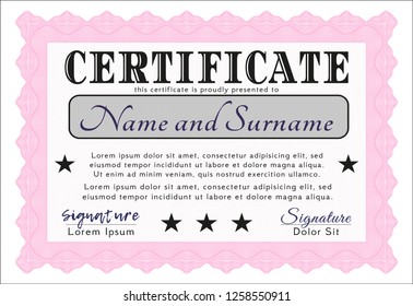 Pink Certificate of achievement. Printer friendly. Customizable, Easy to edit and change colors. Money Pattern. 