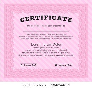 Pink Certificate of achievement. Printer friendly. Vector illustration. Money Pattern design. 