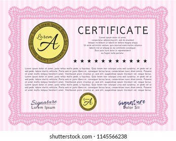 Pink Certificate of achievement. With quality background. Artistry design. Vector illustration. 