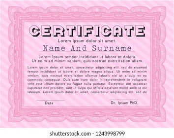 Pink Certificate of achievement template. Artistry design. Printer friendly. Customizable, Easy to edit and change colors. 