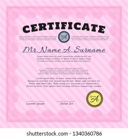 Pink Certificate of achievement template. Artistry design. Customizable, Easy to edit and change colors. With linear background. 