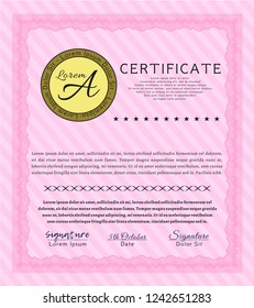 Pink Certificate of achievement template. With background. Customizable, Easy to edit and change colors. Artistry design. 