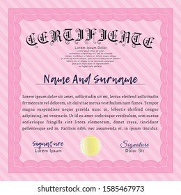 Pink Certificate of achievement template. With background. Retro design. Customizable, Easy to edit and change colors. 
