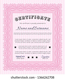 Pink Certificate of achievement template. Beauty design. Vector illustration. With complex background. 