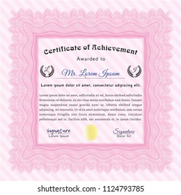 Pink Certificate of achievement template. With complex linear background. Customizable, Easy to edit and change colors. Good design. 