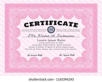 Pink Certificate of achievement template. With complex background. Sophisticated design. Detailed. 