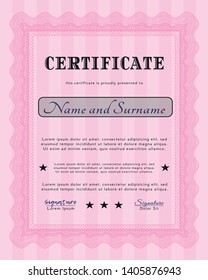 Pink Certificate of achievement template. With complex background. Modern design. Customizable, Easy to edit and change colors. 