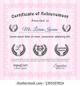 Pink Certificate of achievement template. Cordial design. Customizable, Easy to edit and change colors. With background. 