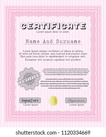 Pink Certificate of achievement template. Customizable, Easy to edit and change colors. With background. Perfect design. 