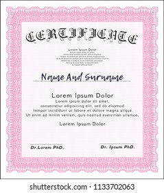 Pink Certificate of achievement template. Customizable, Easy to edit and change colors. With complex linear background. Retro design. 