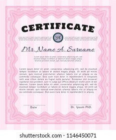 Pink Certificate of achievement template. Customizable, Easy to edit and change colors. With quality background. Money Pattern design. 