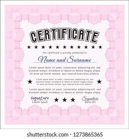 Pink Certificate of achievement template. Customizable, Easy to edit and change colors. Printer friendly. Excellent design. 
