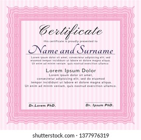 Pink Certificate of achievement template. Customizable, Easy to edit and change colors. With complex linear background. Modern design. 