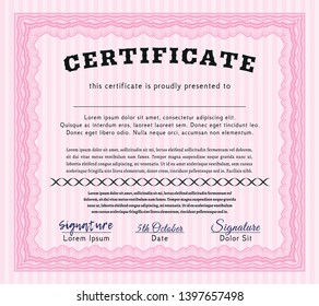 Pink Certificate of achievement template. Customizable, Easy to edit and change colors. Complex background. Modern design. 