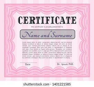 Pink Certificate of achievement template. Customizable, Easy to edit and change colors. Complex background. Artistry design. 
