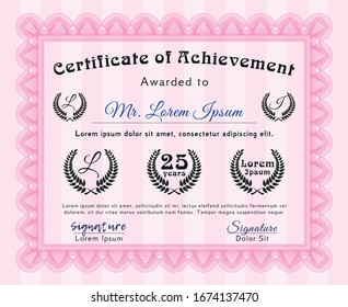 Plantilla de certificado de logro rosa. Personalizable, Fácil de editar y cambiar de color. Fácil de imprimir. Buen diseño. 