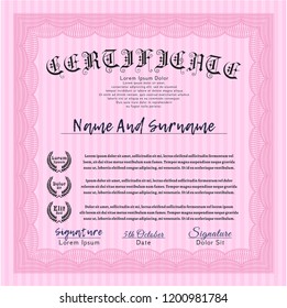 Pink Certificate of achievement template. Detailed. Easy to print. Excellent design. 