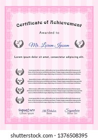 Pink Certificate of achievement template. Easy to print. Good design. Vector illustration. 