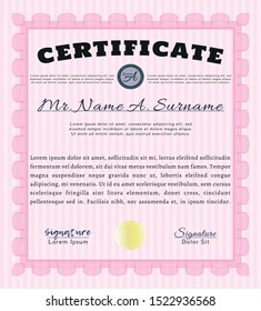 Pink Certificate of achievement template. Easy to print. Perfect design. Vector illustration. 