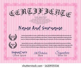 Pink Certificate of achievement template. Elegant design. Customizable, Easy to edit and change colors. With quality background. 