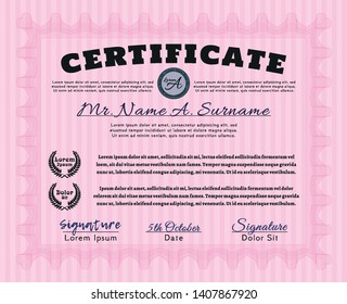 Pink Certificate of achievement template. Excellent design. Customizable, Easy to edit and change colors. With quality background. 
